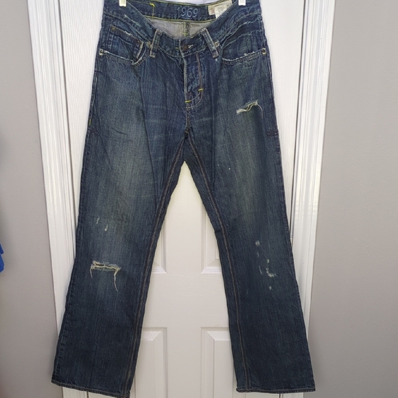 Gap 1969 Men's Distressed Low Rise Bootcut Distressed Denim Jeans 32x32 - Picture 1 of 15